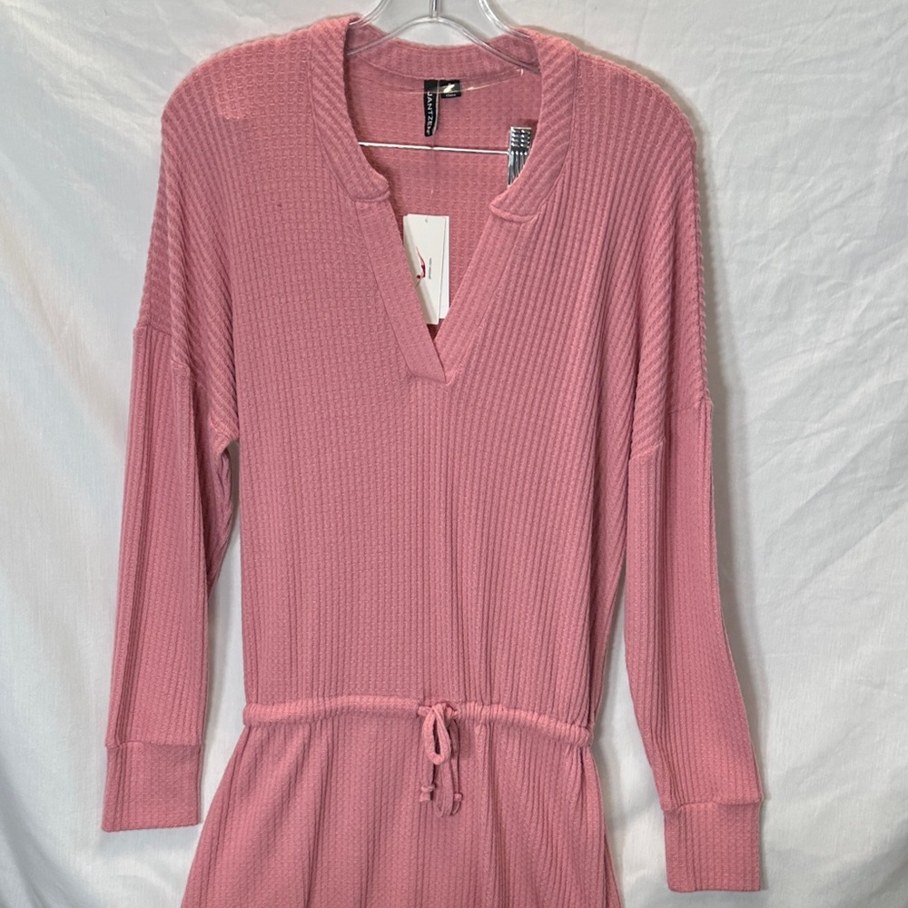 Jantzen Dusty Pink Waffle Knit Long Sleeve Drawstring Cover-up Dress